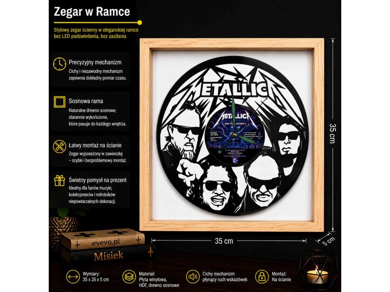 METALLICA ZEGAR ŚCIENNY DEKORACYJNY NOWOCZESNY PŁYTA WINYLOWA WINYL NA PREZENT EVEVO EVEVO.PL Z0014