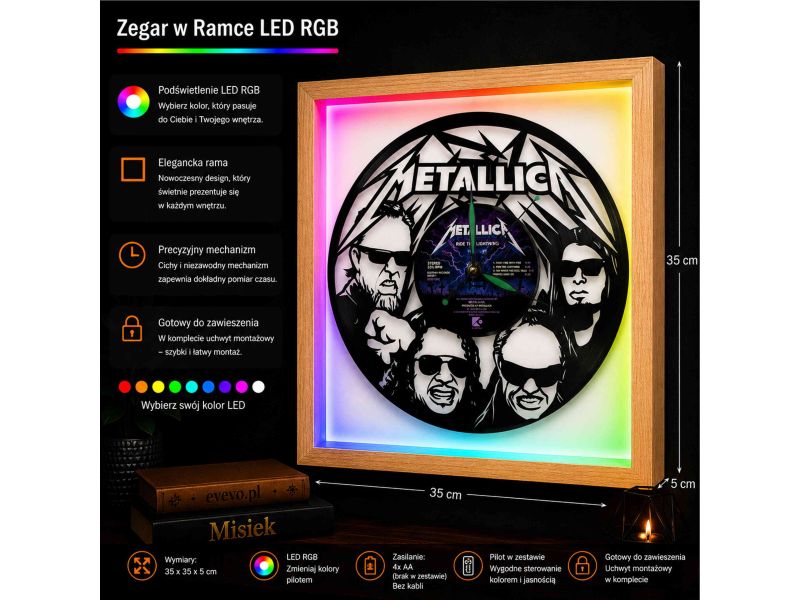 METALLICA ZEGAR ŚCIENNY DEKORACYJNY NOWOCZESNY PŁYTA WINYLOWA WINYL NA PREZENT EVEVO EVEVO.PL Z0014