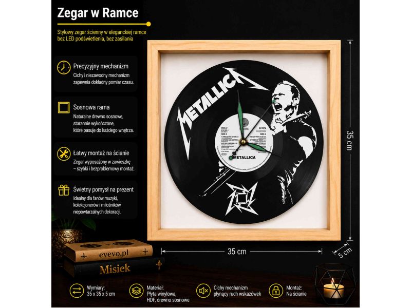 METALLICA WINYL ZEGAR ŚCIENNY PŁYTA WINYLOWA PREZENT UPOMINEK URODZINY DLA NIEJ DLA NIEGO EVEVO EVEVO.PL Z0016