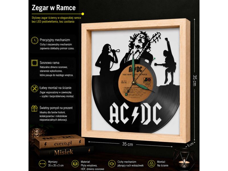 AC/DC ACDC Winyl Zegar Ścienny Płyta Winylowa Unikalna Dekoracja Dla Fanów Muzyki Prezent Upominek Gift EVEVO Z0028