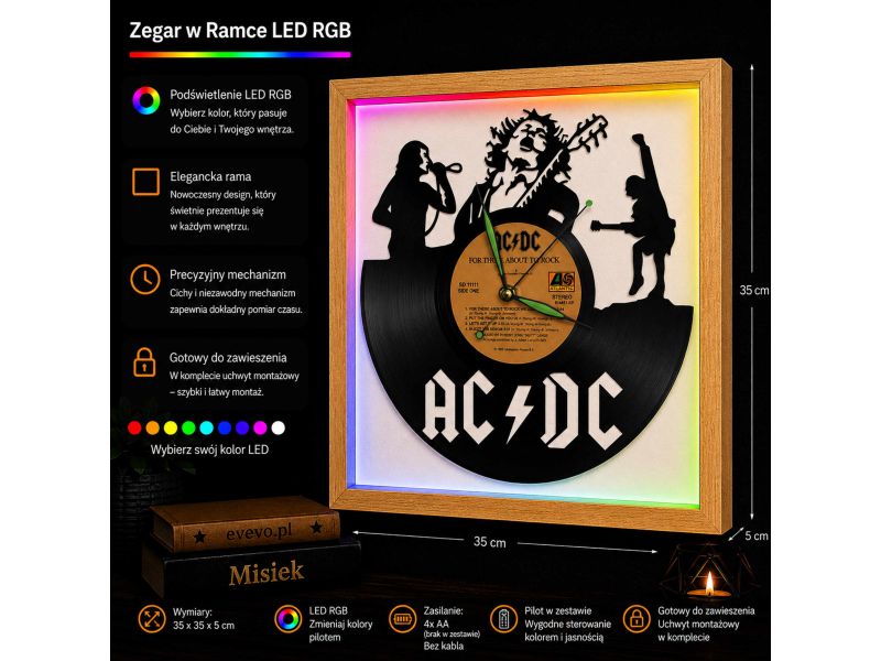 AC/DC ACDC Winyl Zegar Ścienny Płyta Winylowa Unikalna Dekoracja Dla Fanów Muzyki Prezent Upominek Gift EVEVO Z0028