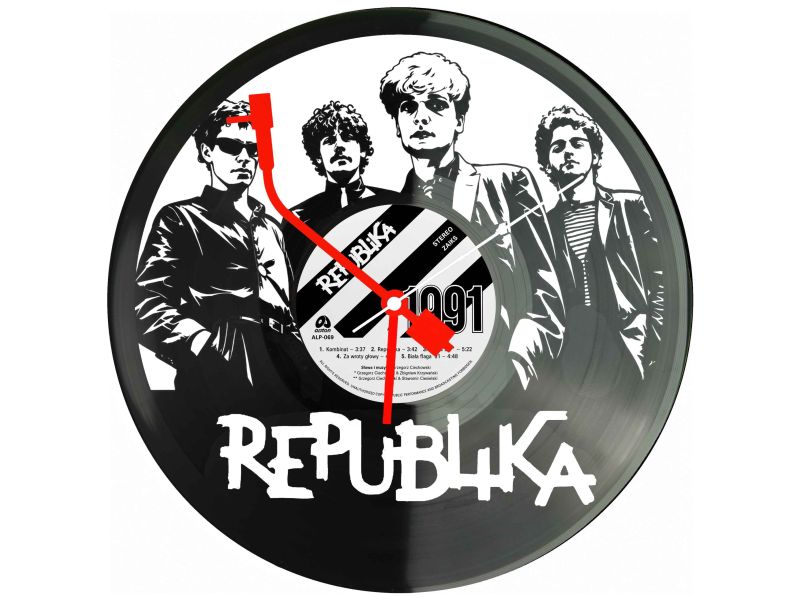 Republika Winyl Zegar Ścienny Płyta Winylowa Unikalna Dekoracja Dla Fanów Muzyki Prezent Upominek Gift EVEVO Z0074
