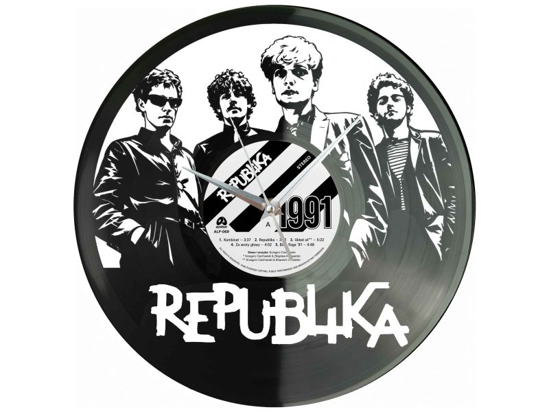 Republika Winyl Zegar Ścienny Płyta Winylowa Unikalna Dekoracja Dla Fanów Muzyki Prezent Upominek Gift EVEVO Z0074