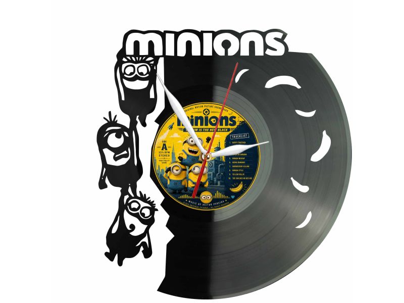 Minions Minionki Winyl Zegar Ścienny Płyta Winylowa Unikalna Dekoracja Dla Fanów Muzyki Prezent Upominek Gift EVEVO F0027