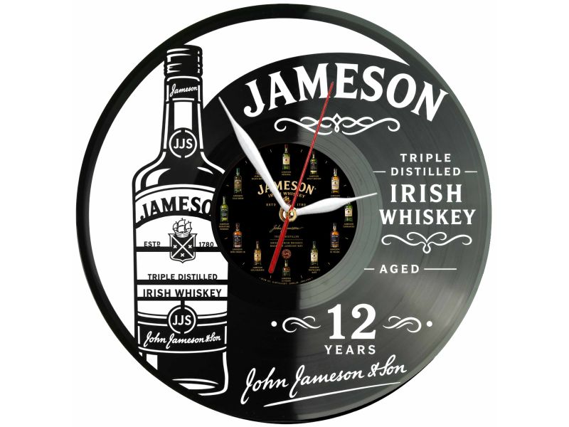 Jameson Irish Whiskey Winyl Zegar Ścienny Płyta Winylowa Unikalna Dekoracja Dla Fanów Muzyki Prezent Upominek Gift EVEVO F0044