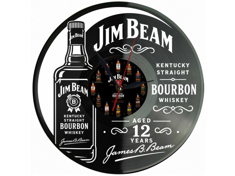 Jim Beam Winyl Zegar Ścienny Płyta Winylowa Unikalna Dekoracja Dla Fanów Muzyki Prezent Upominek Gift EVEVO F0045