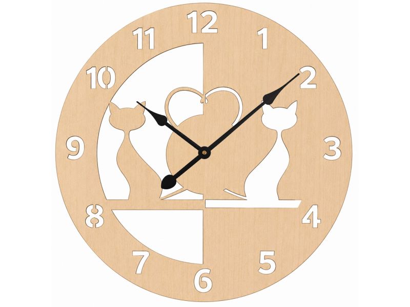 Kot Koty Zegar Ścienny Drewniany Dekoracyjny Nowoczesny Prezent Upominek 50x50 cm Cichy Mechanizm D0001