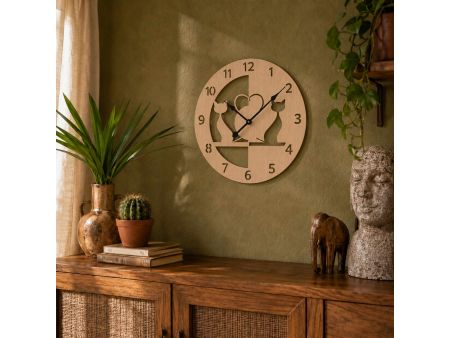 Kot Koty Zegar Ścienny Drewniany Dekoracyjny Nowoczesny Prezent Upominek 50x50 cm Cichy Mechanizm D0001