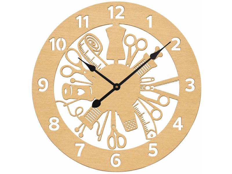 Zegar Krawcowej Ścienny Drewniany Dekoracyjny Nowoczesny Prezent Upominek 50x50 cm Cichy Mechanizm D0008