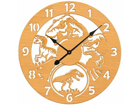 Dinozaur Zegar Ścienny Drewniany Dekoracyjny Nowoczesny Prezent Upominek 50x50 cm Cichy Mechanizm D0010