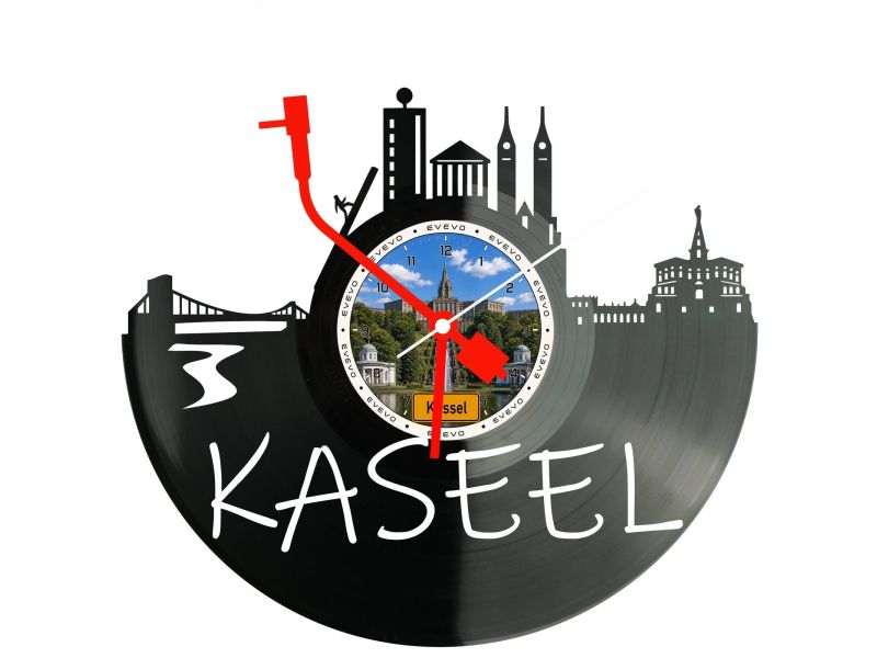 Kassel Miasto Niemcy – Zegar ścienny z płyty winylowej 30x30 cm EVEVO W0070