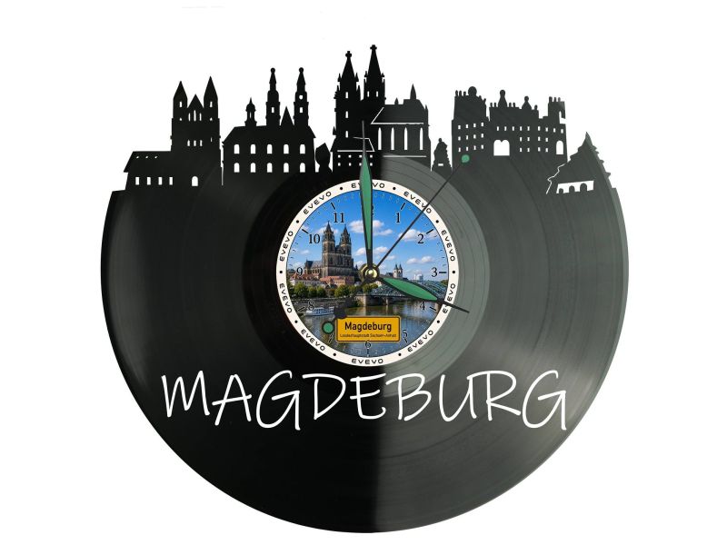 Magdeburg Miasto Niemcy – Zegar ścienny z płyty winylowej 30x30 cm EVEVO W0079