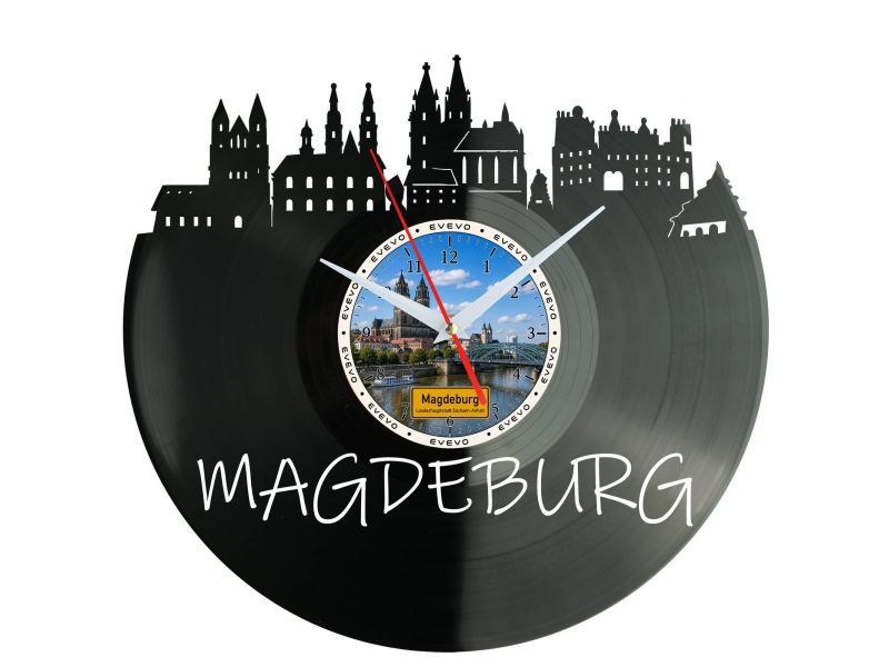 Magdeburg Miasto Niemcy – Zegar ścienny z płyty winylowej 30x30 cm EVEVO W0079
