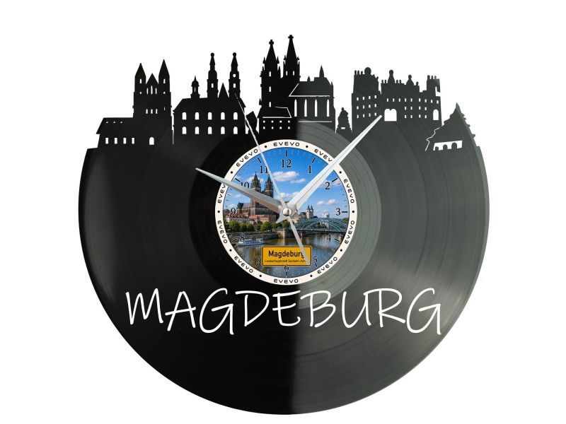 Magdeburg Miasto Niemcy – Zegar ścienny z płyty winylowej 30x30 cm EVEVO W0079