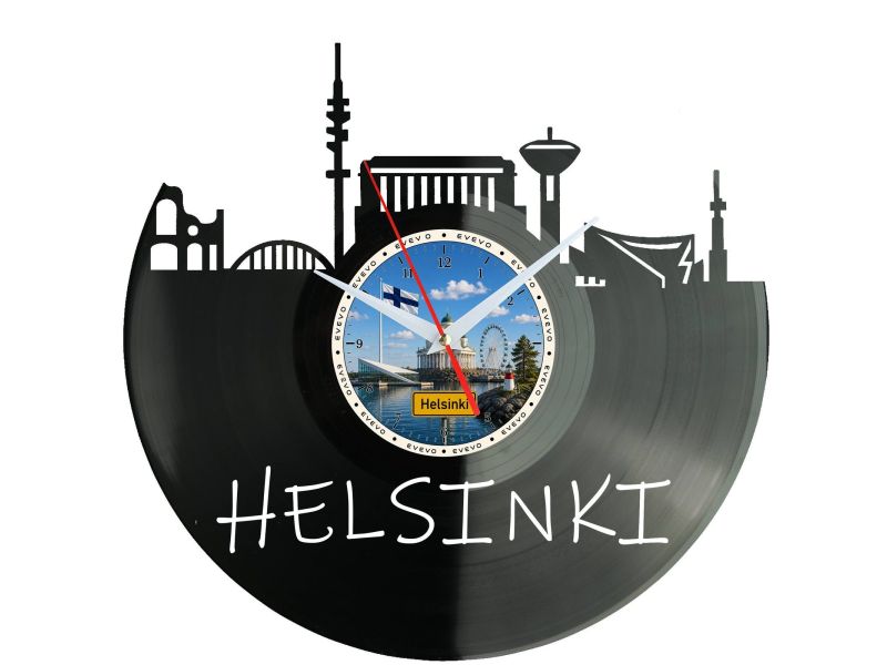 Helsinki Miasto Finlandia – Zegar ścienny z płyty winylowej 30x30 cm EVEVO W0081