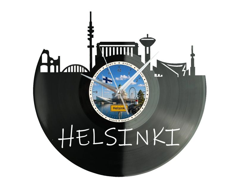 Helsinki Miasto Finlandia – Zegar ścienny z płyty winylowej 30x30 cm EVEVO W0081
