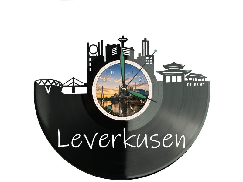 Leverkusen Miasto Niemcy – Zegar ścienny z płyty winylowej 30x30 cm EVEVO W0083
