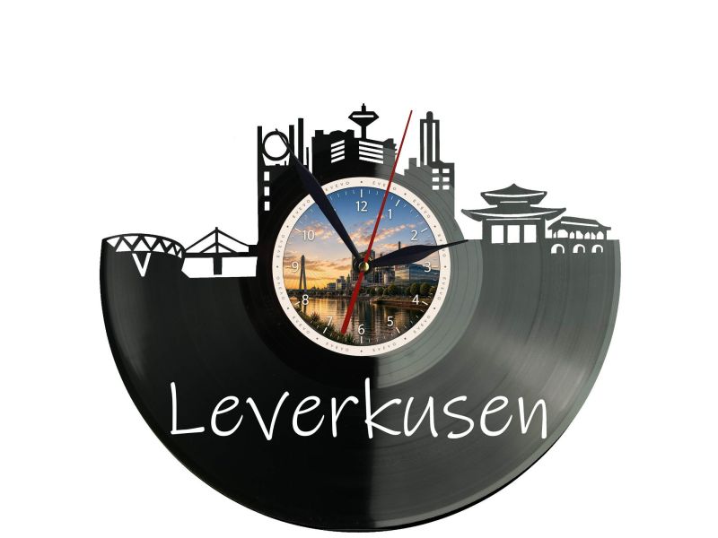 Leverkusen Miasto Niemcy – Zegar ścienny z płyty winylowej 30x30 cm EVEVO W0083