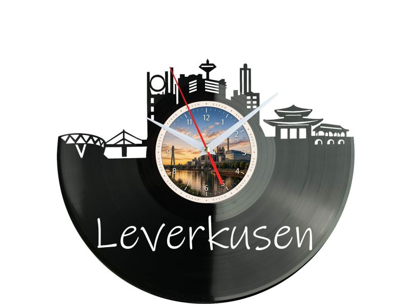 Leverkusen Miasto Niemcy – Zegar ścienny z płyty winylowej 30x30 cm EVEVO W0083