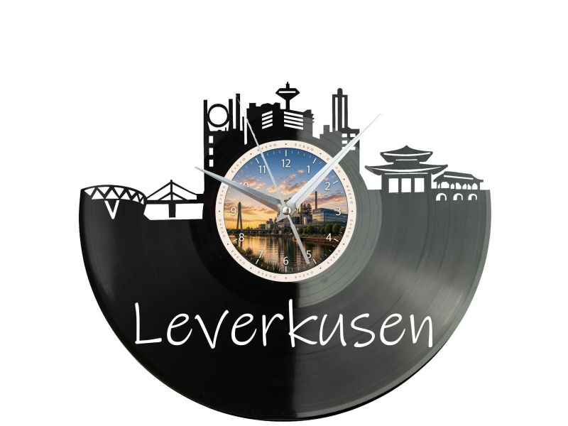 Leverkusen Miasto Niemcy – Zegar ścienny z płyty winylowej 30x30 cm EVEVO W0083