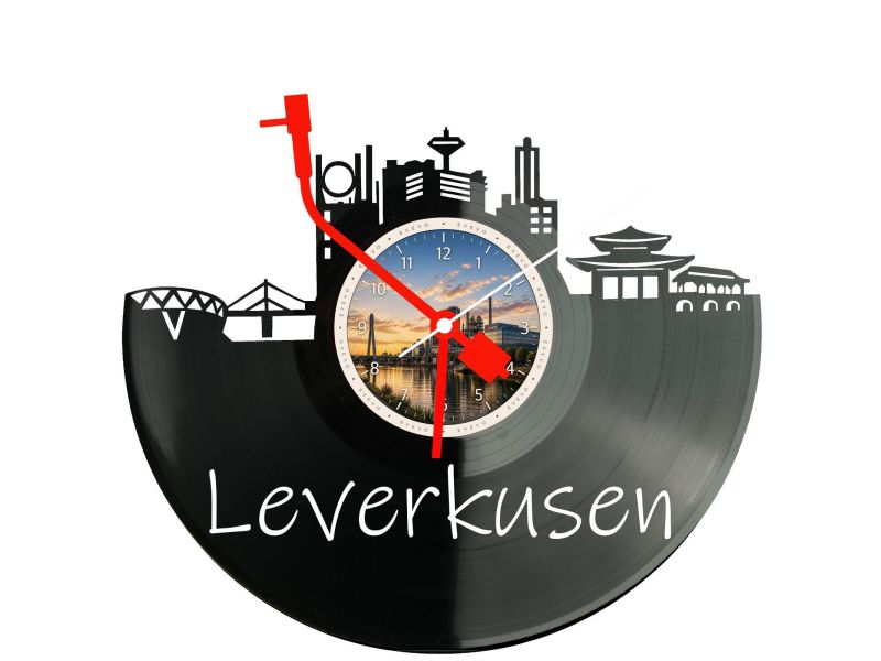 Leverkusen Miasto Niemcy – Zegar ścienny z płyty winylowej 30x30 cm EVEVO W0083