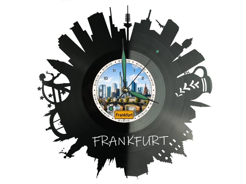Frankfurt Miasto Niemcy – Zegar ścienny z płyty winylowej 30x30 cm EVEVO W0084