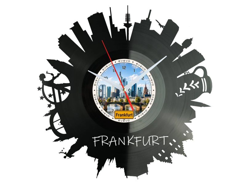 Frankfurt Miasto Niemcy – Zegar ścienny z płyty winylowej 30x30 cm EVEVO W0084