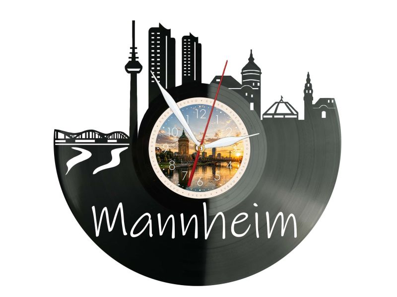 Mannheim Miasto Niemcy – Zegar ścienny z płyty winylowej 30x30 cm EVEVO W0086