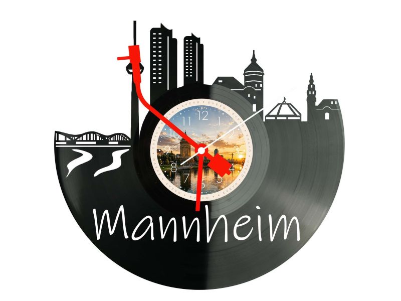 Mannheim Miasto Niemcy – Zegar ścienny z płyty winylowej 30x30 cm EVEVO W0086