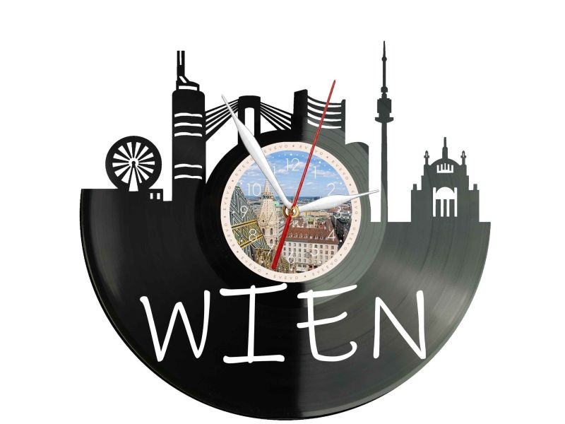 Wien Miasto Austria – Zegar ścienny z płyty winylowej 30x30 cm EVEVO W0089