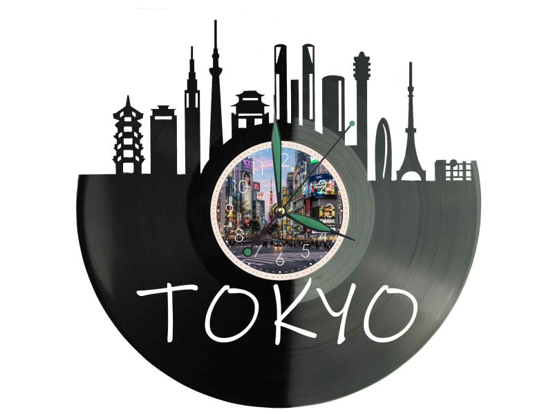 Tokyo Miasto Japonia – Zegar ścienny z płyty winylowej 30x30 cm EVEVO W0097