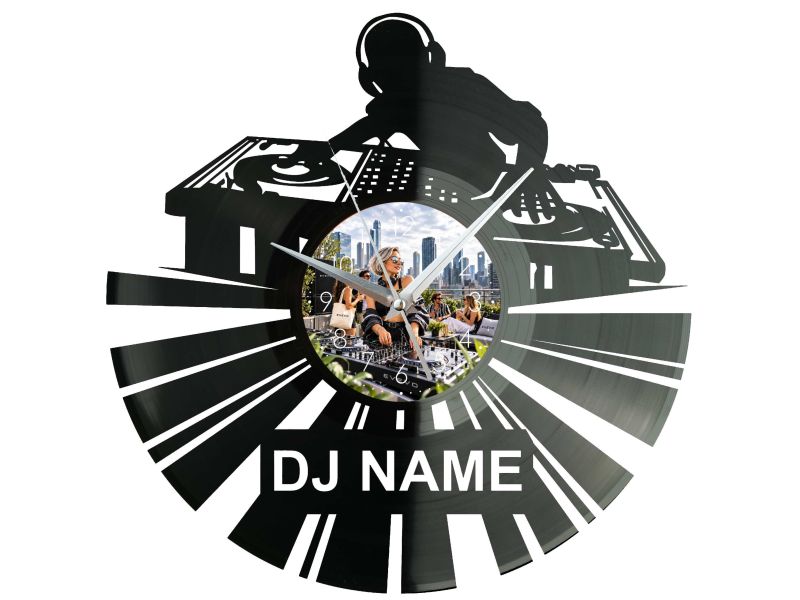 DJ Name Twoja Nazwa Twoje Zdjęcie Zegar Ścienny Z Płyty Winylowej 30x30 Cm EVEVO W0105