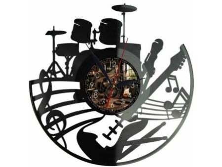 Perkusja Gitara Muzyka Zegar Ścienny Z Płyty Winylowej 30x30 Cm EVEVO W0133