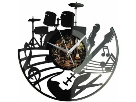 Perkusja Gitara Muzyka Zegar Ścienny Z Płyty Winylowej 30x30 Cm EVEVO W0133