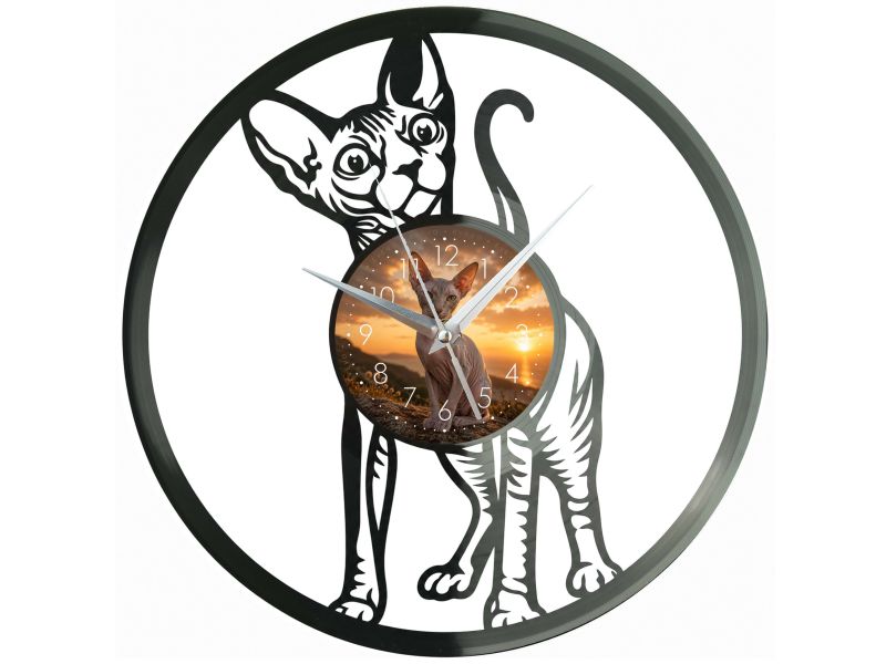 Peterbald Kot Zegar Ścienny Z Płyty Winylowej 30x30 Cm EVEVO W0180
