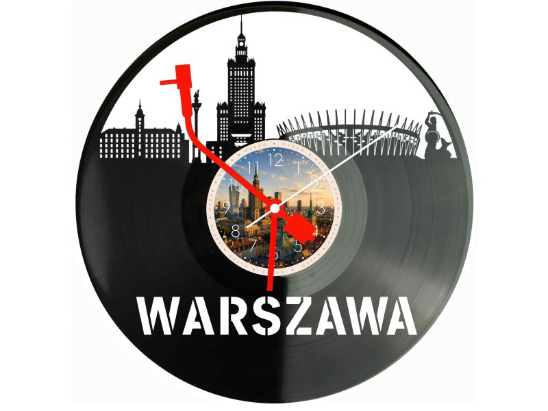Warszawa Polska Zegar Ścienny Z Płyty Winylowej 30x30 Cm EVEVO W0114