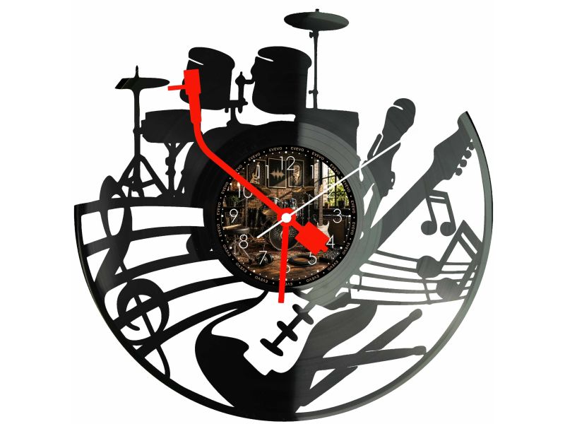 Perkusja Gitara Muzyka Zegar Ścienny Z Płyty Winylowej 30x30 Cm EVEVO W0133