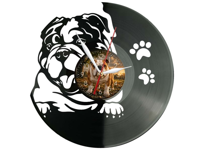 Bulldog Angielski Pies Twoje Zdjęcie Zegar Ścienny Z Płyty Winylowej 30x30 Cm EVEVO W0172