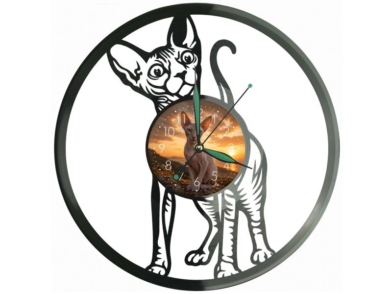 Peterbald Kot Zegar Ścienny Z Płyty Winylowej 30x30 Cm EVEVO W0180