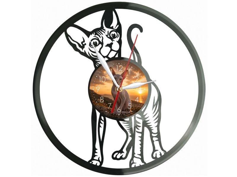 Peterbald Kot Zegar Ścienny Z Płyty Winylowej 30x30 Cm EVEVO W0180