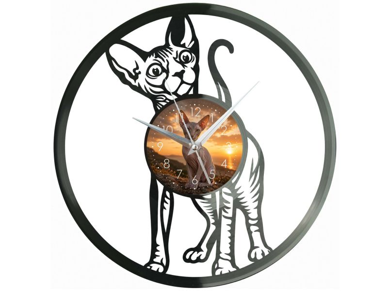 Peterbald Kot Zegar Ścienny Z Płyty Winylowej 30x30 Cm EVEVO W0180