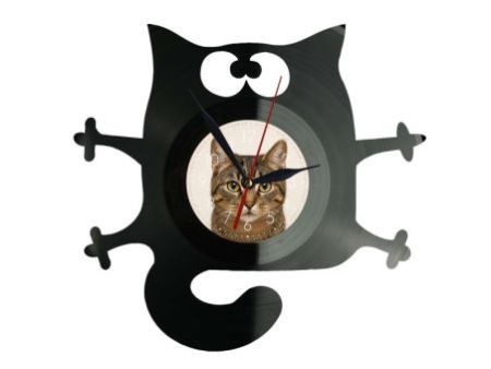 Kot Zegar Ścienny Z Płyty Winylowej 30x30 Cm EVEVO W0190