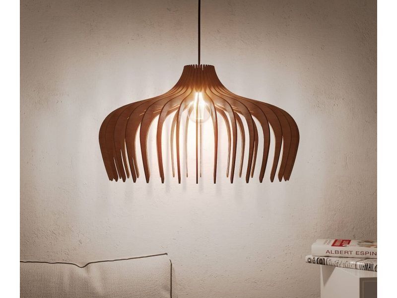 L0067 LAMPA WISZĄCA NOWOCZESNA RĘCZNIE ROBIONA DREWNIANA ŻYRANDOL ABAŻUR DREWNO PREZENT EVEVO