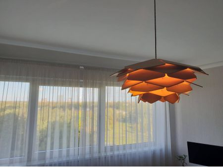 L0091  LAMPA WISZĄCA NOWOCZESNA RĘCZNIE ROBIONA DREWNIANA ŻYRANDOL ABAŻUR DREWNO PREZENT EVEVO