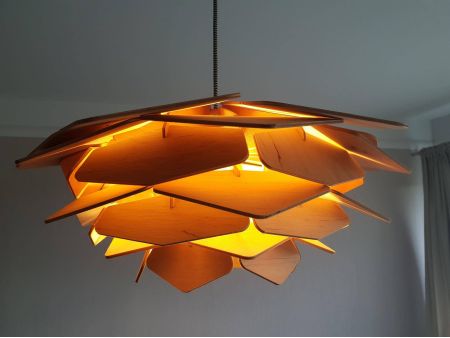 L0091  LAMPA WISZĄCA NOWOCZESNA RĘCZNIE ROBIONA DREWNIANA ŻYRANDOL ABAŻUR DREWNO PREZENT EVEVO