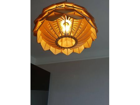 L0092  LAMPA WISZĄCA NOWOCZESNA RĘCZNIE ROBIONA DREWNIANA ŻYRANDOL ABAŻUR DREWNO PREZENT EVEVO