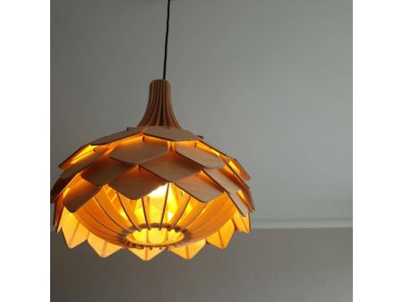 L0092  LAMPA WISZĄCA NOWOCZESNA RĘCZNIE ROBIONA DREWNIANA ŻYRANDOL ABAŻUR DREWNO PREZENT EVEVO