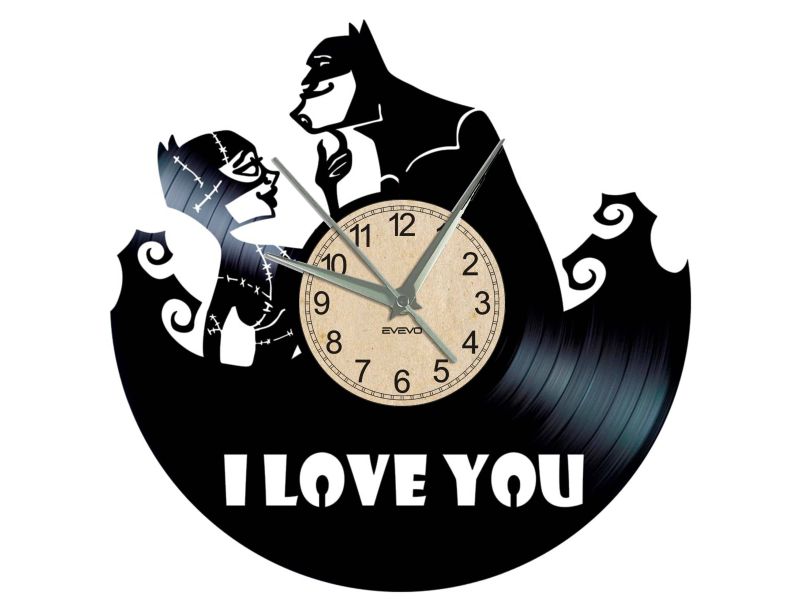 BATMAN LOVE WALENTYNKI MIŁOŚĆ ZEGAR ŚCIENNY DEKORACYJNY NOWOCZESNY PŁYTA WINYLOWA VINYL NA PREZENT EVEVO