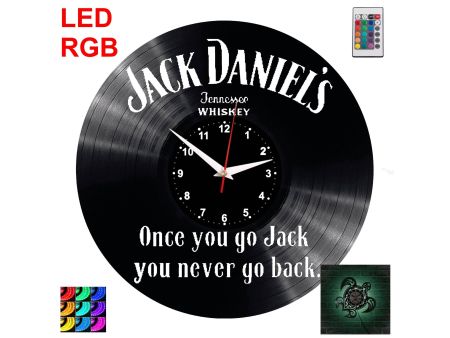 Jack Daniels Zegar Ścienny Podświetlany LED RGB Na Pilota Płyta Winylowa Nowoczesny Dekoracyjny Na Prezent Urodziny