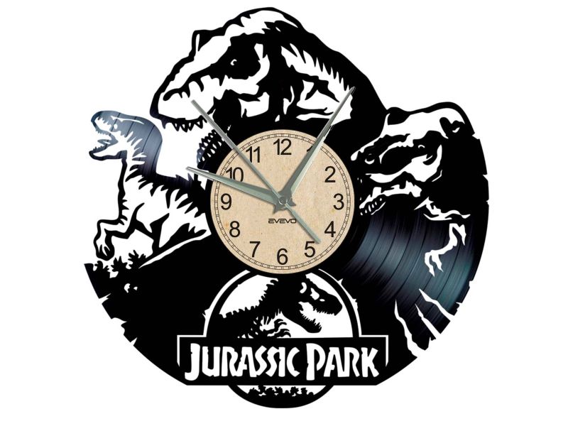 PARK JURAJSKI JURASSIC PARK  ZEGAR ŚCIENNY DEKORACYJNY NOWOCZESNY PŁYTA WINYLOWA WINYL NA PREZENT EVEVO 